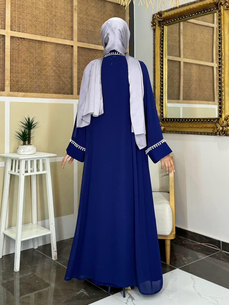 İncili Abaya Elbise Lacivert