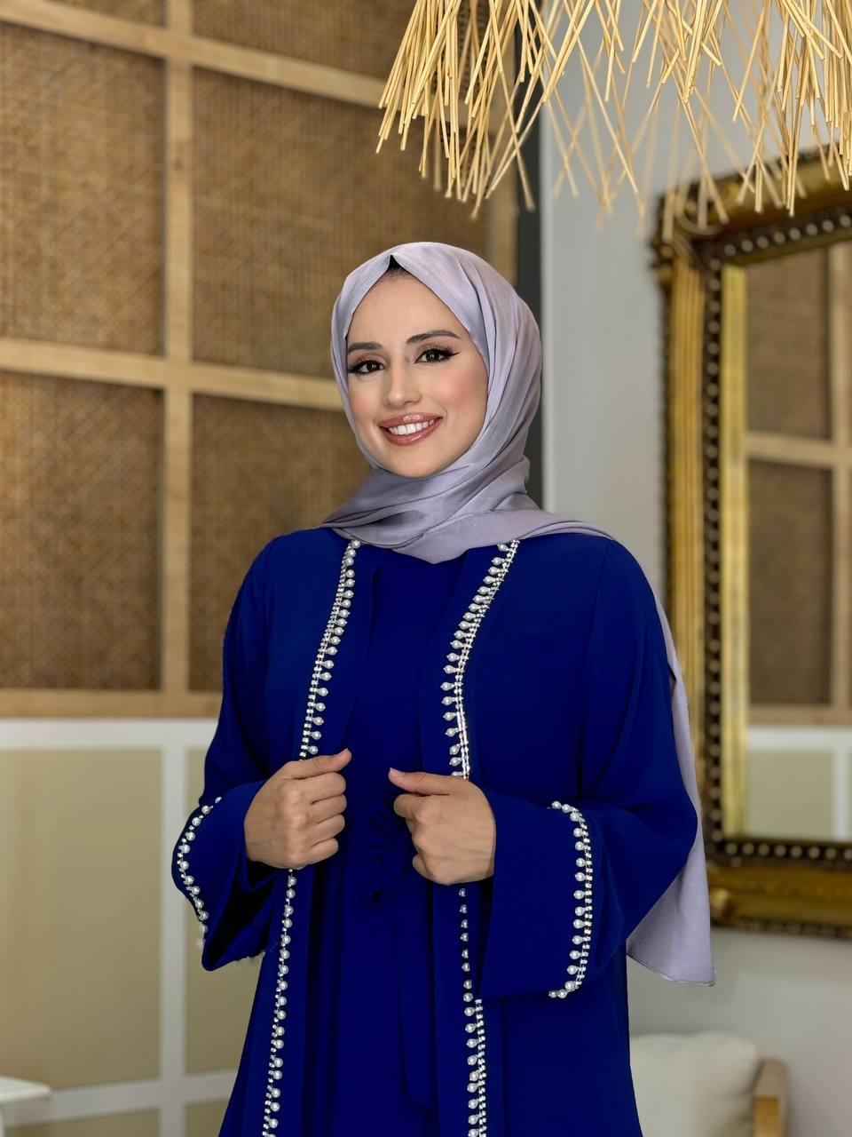 İncili Abaya Elbise Lacivert