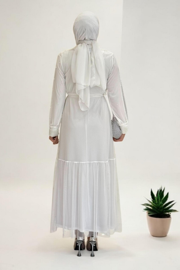 İnciLİ Abaya Elbise Takım Ekru 