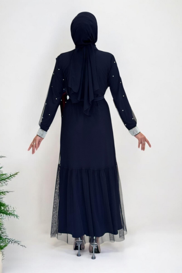 İnciLİ Abaya Elbise Takım Lacivert