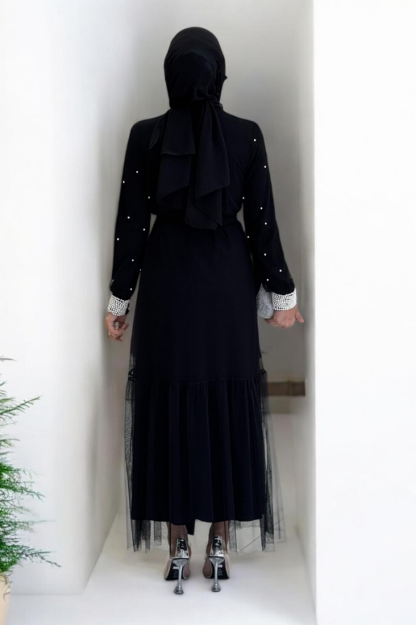 İnciLİ Abaya Elbise Takım Siyah