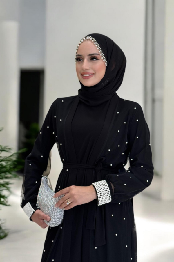 İnciLİ Abaya Elbise Takım Siyah