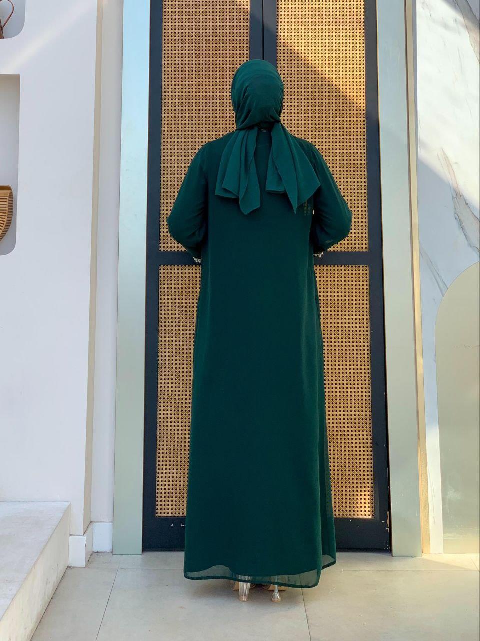 İncili Abaya Elbise Zümrüt 