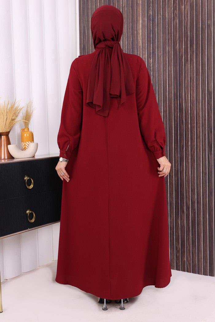 İncili Elbise Bordo