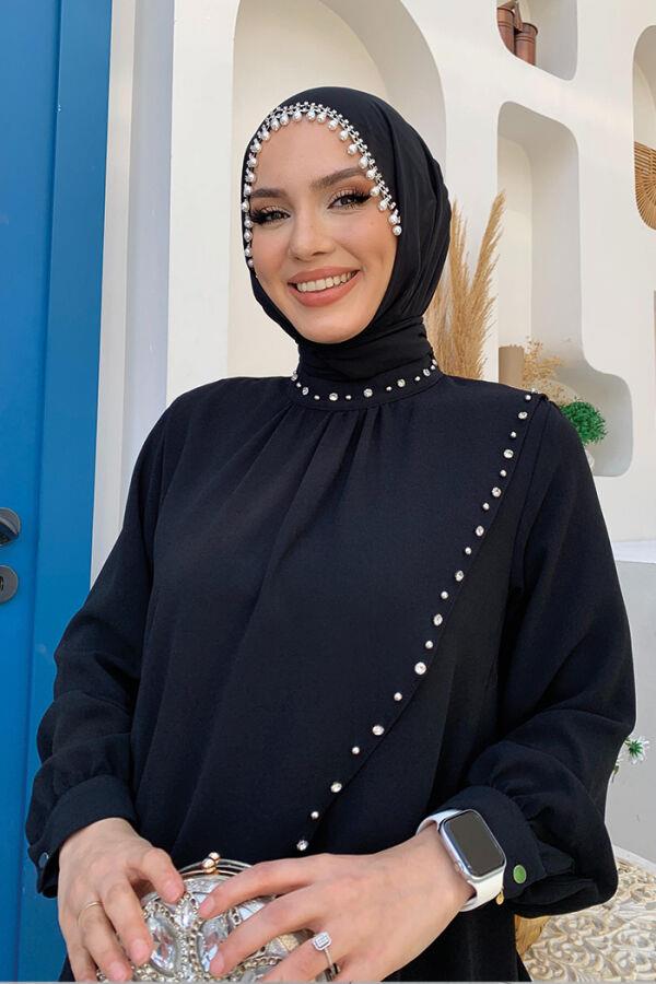 İncili Elbise Siyah