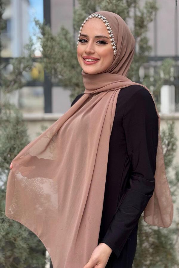 İncili Şifon Şal Vizon