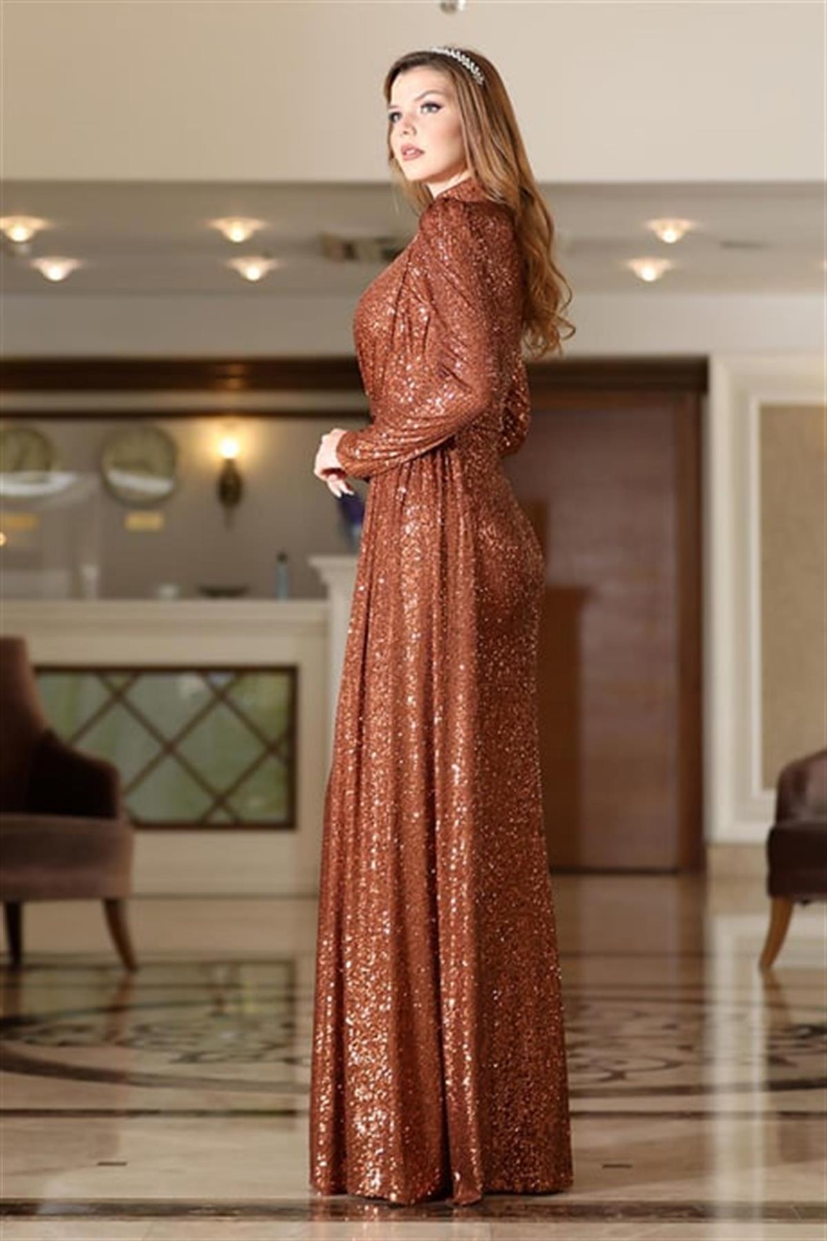 Işıltılı Abiye Bakır