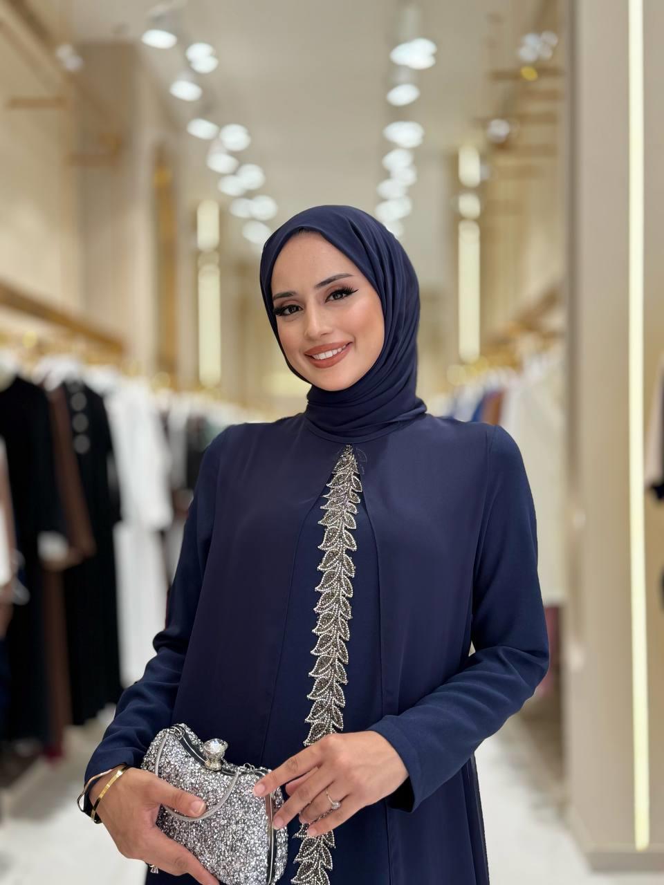 İşlemeli Abiye Elbise ve Şal Takım Lacivert 