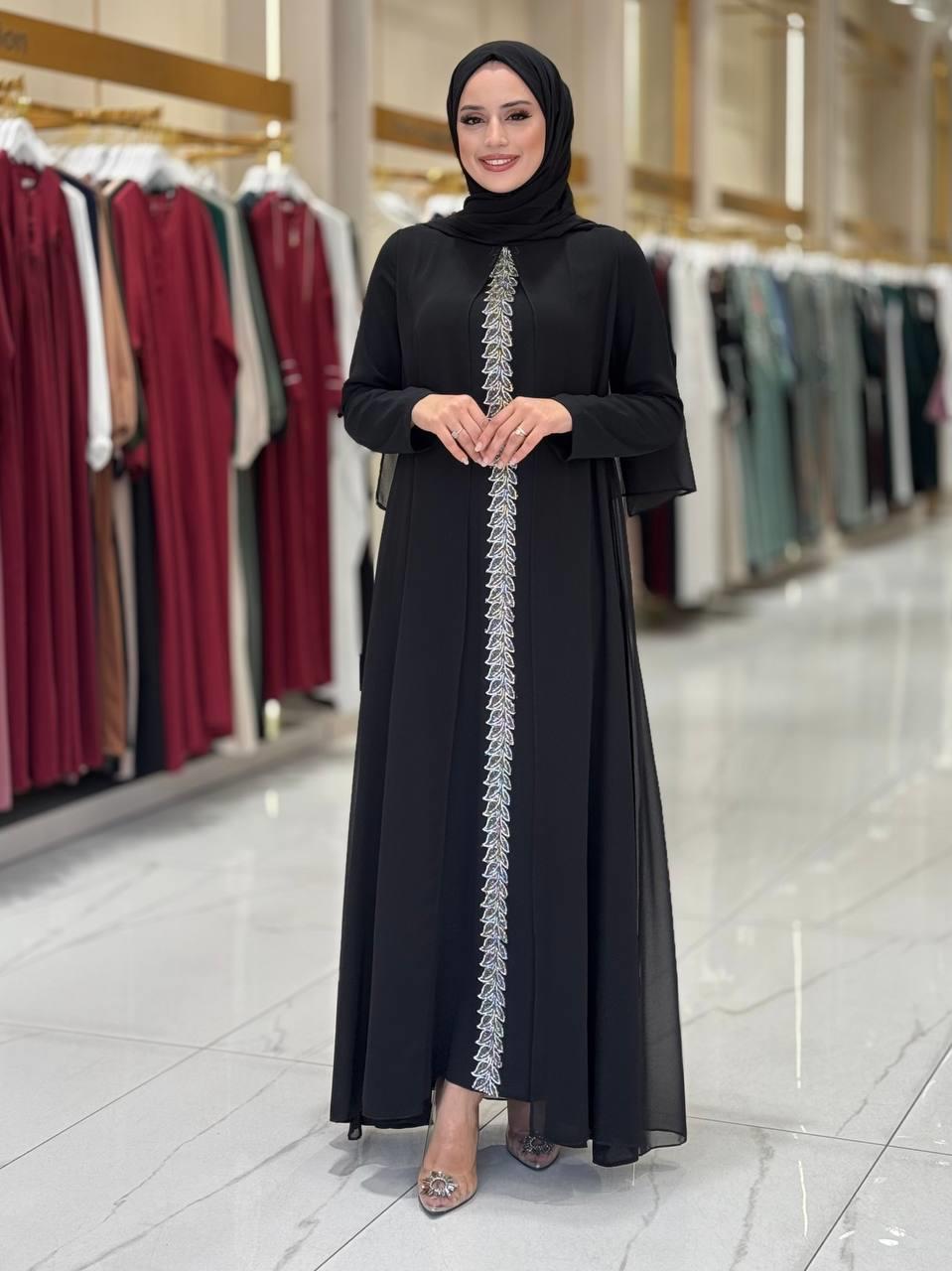 İşlemeli Abiye Elbise ve Şal Takım Siyah