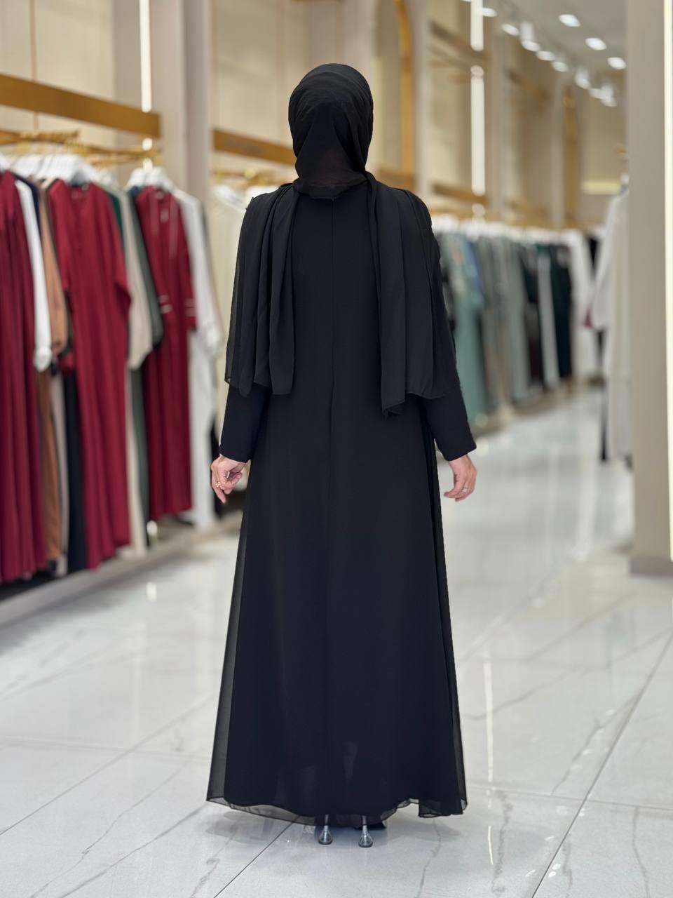 İşlemeli Abiye Elbise ve Şal Takım Siyah