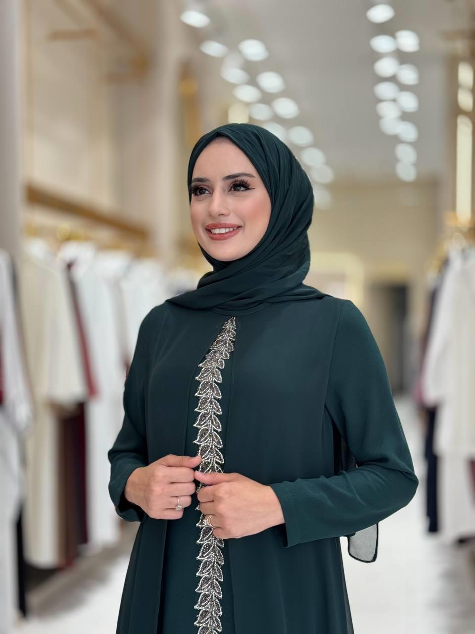 İşlemeli Abiye Elbise ve Şal Takım Zümrüt 