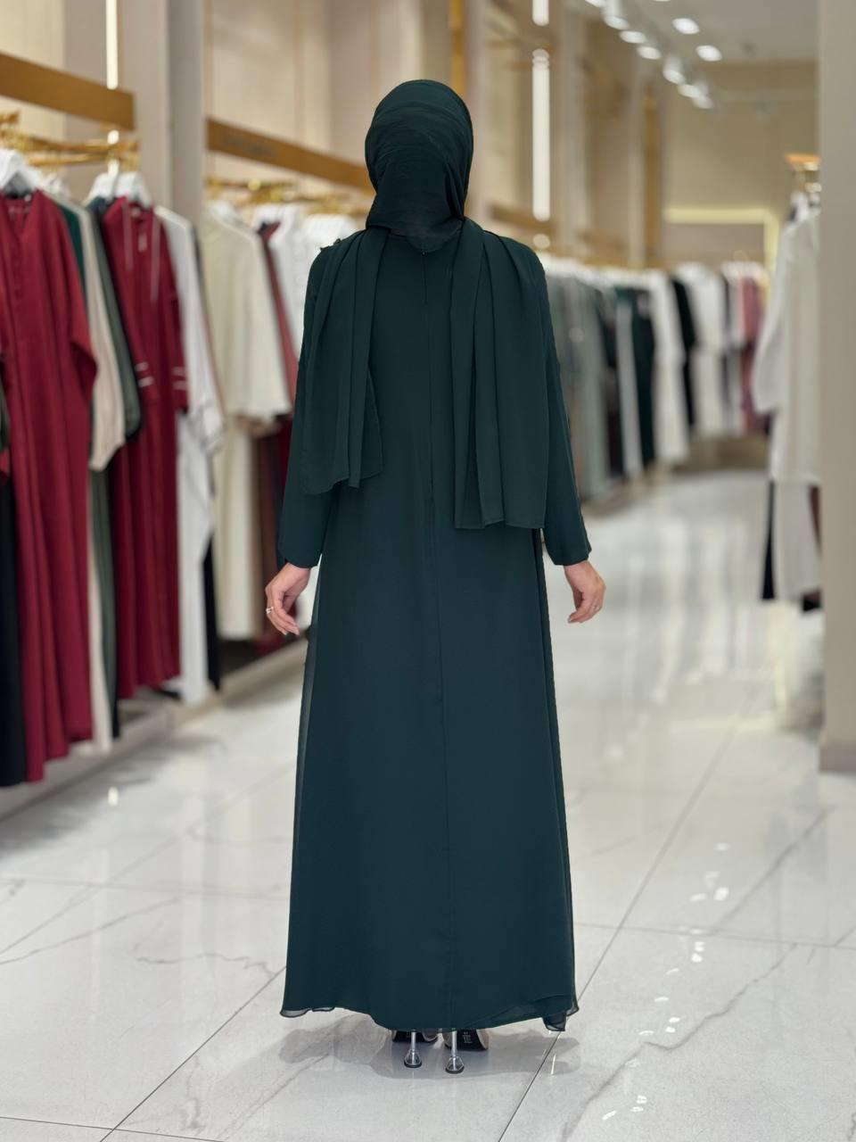 İşlemeli Abiye Elbise ve Şal Takım Zümrüt 