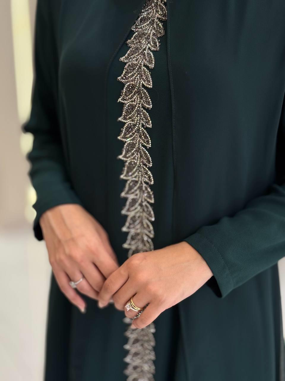 İşlemeli Abiye Elbise ve Şal Takım Zümrüt 