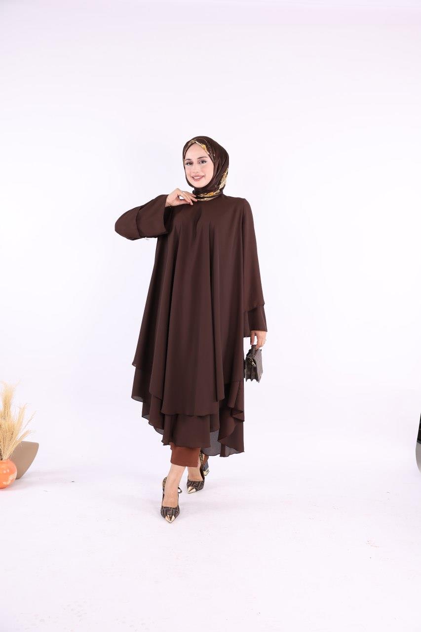 Kahverengi Şifon Kat Tunik 