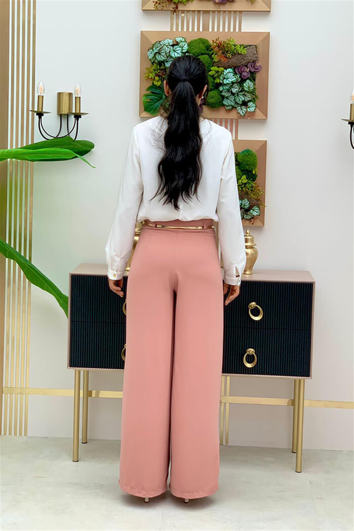 Kemer Aksesuarlı Pantolon Somon