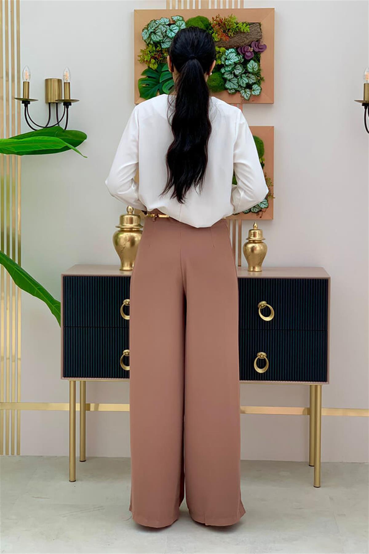 Kemer Aksesuarlı Pantolon Taba