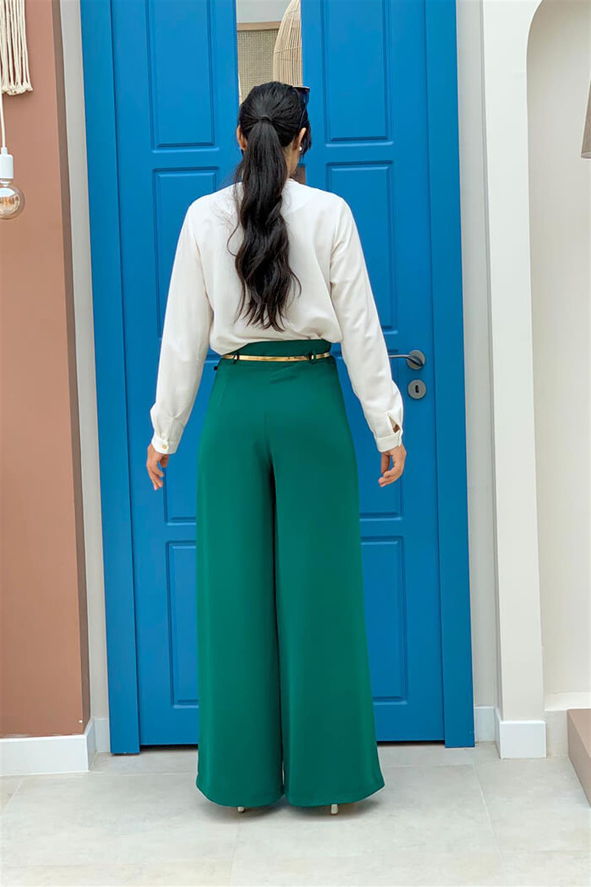 Kemer Aksesuarlı Pantolon Zümrüt