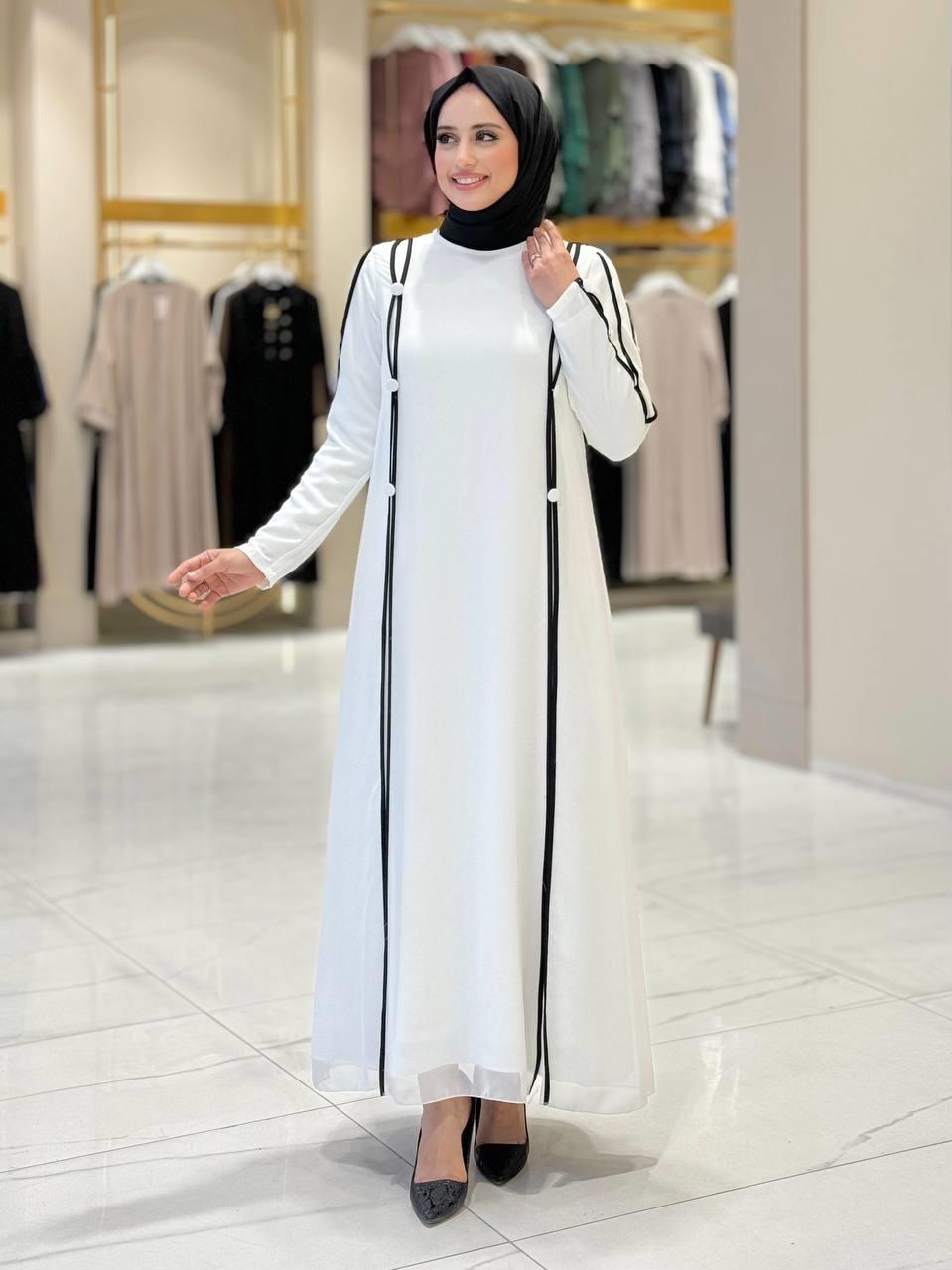 Krep Elbise Beyaz Siyah