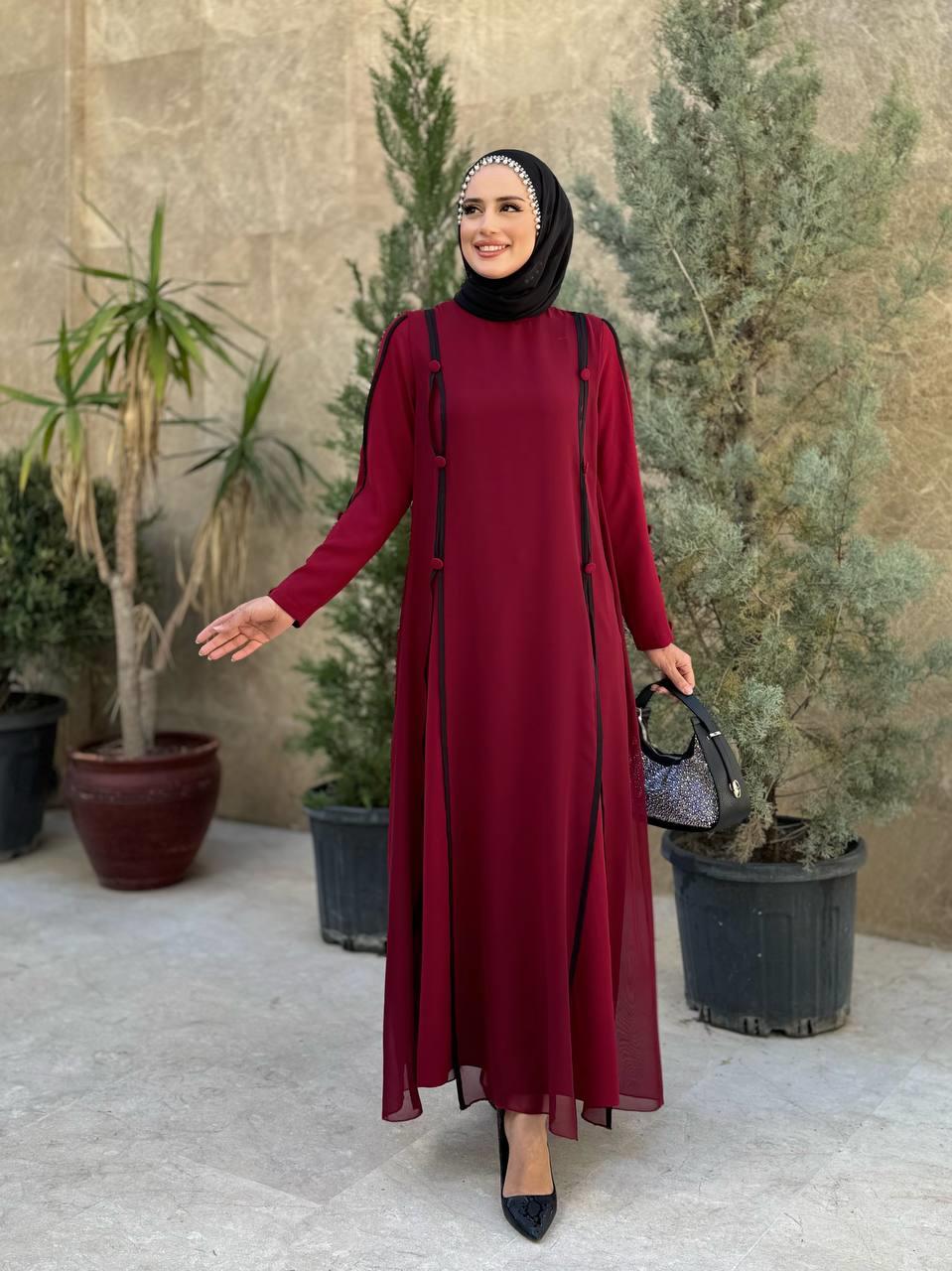 Krep Elbise Bordo