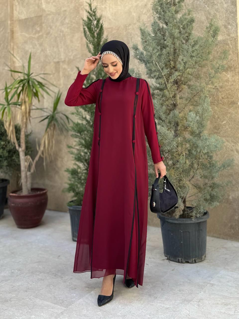 Krep Elbise Bordo