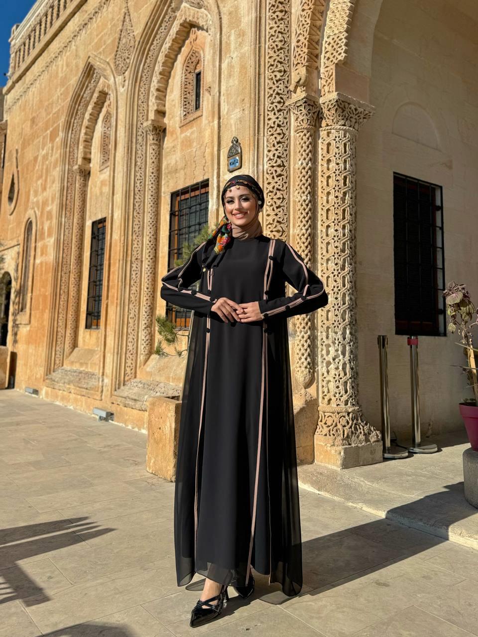 Krep Elbise Siyah Vizon