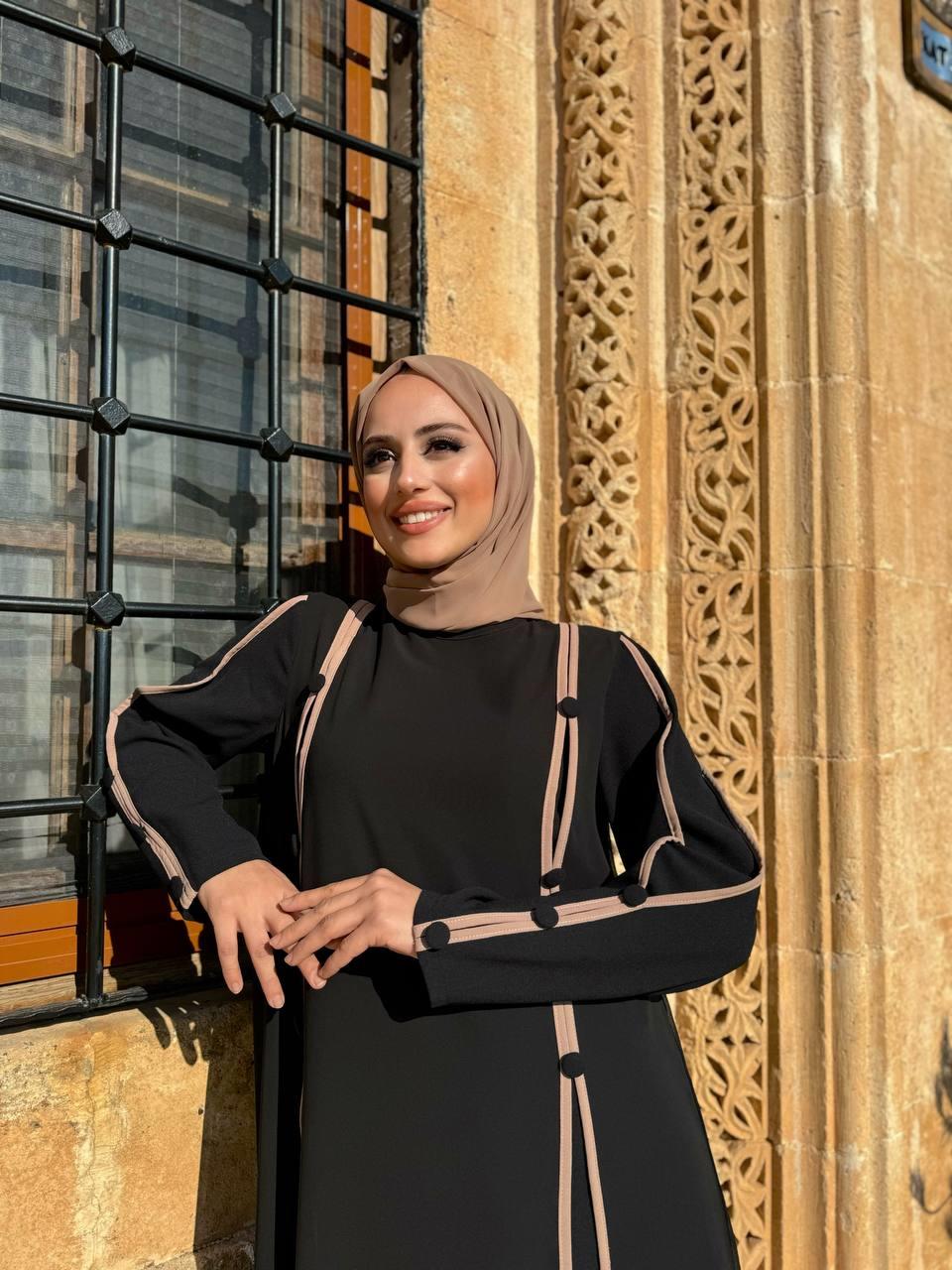 Krep Elbise Siyah Vizon