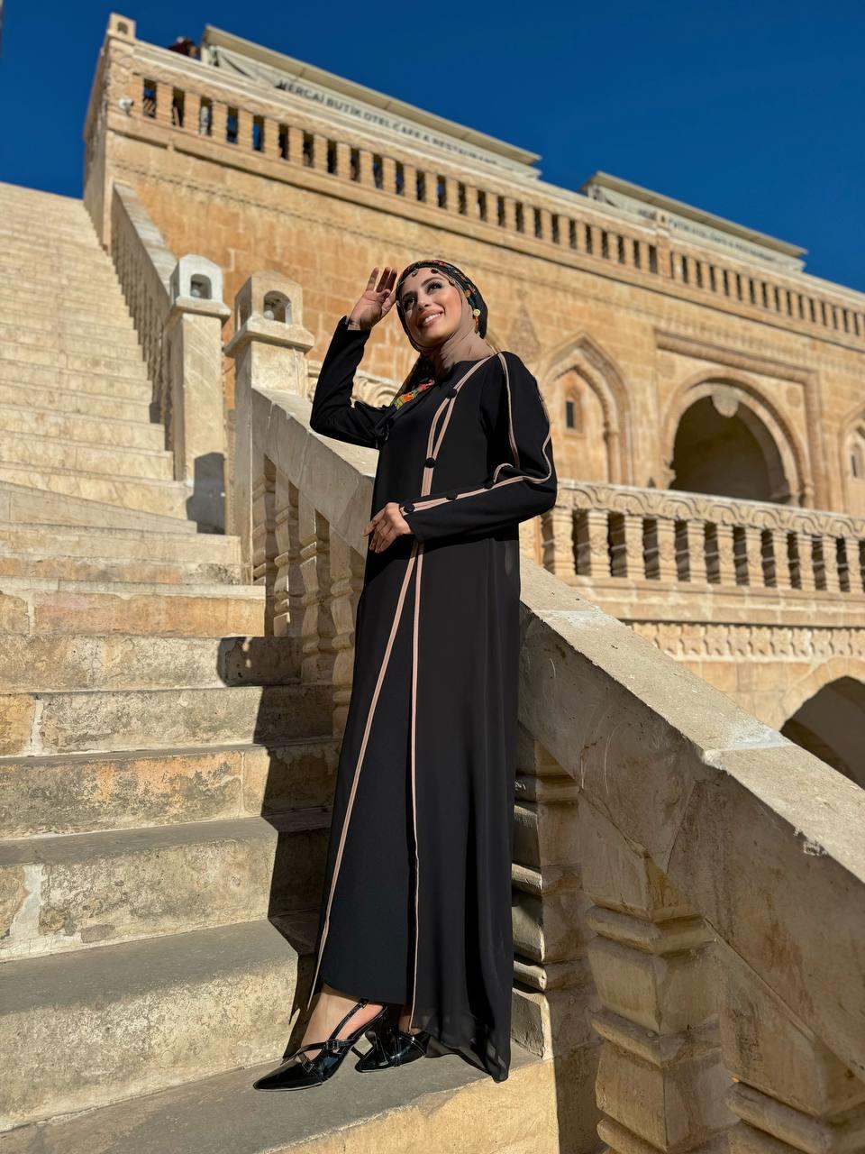 Krep Elbise Siyah Vizon