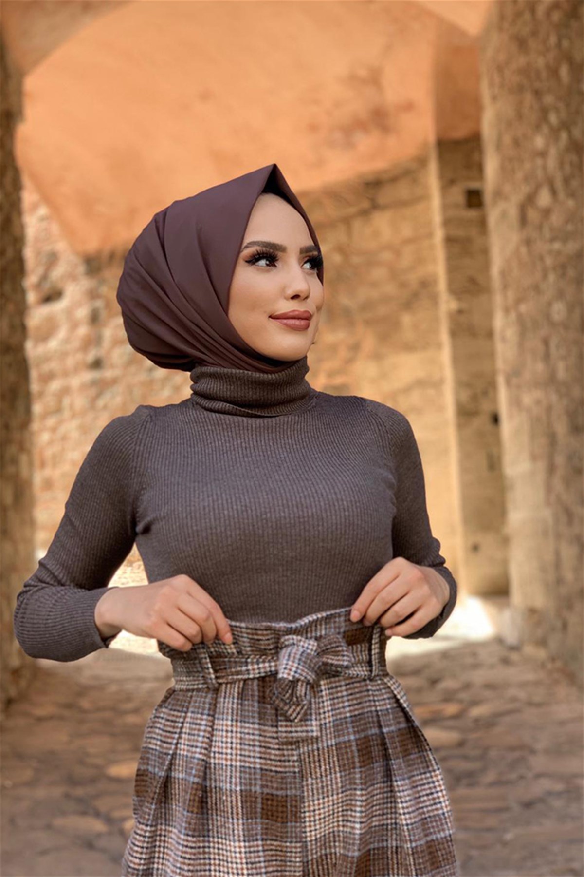 Küllü Kahve Balıkçı Yaka Triko Kazak 