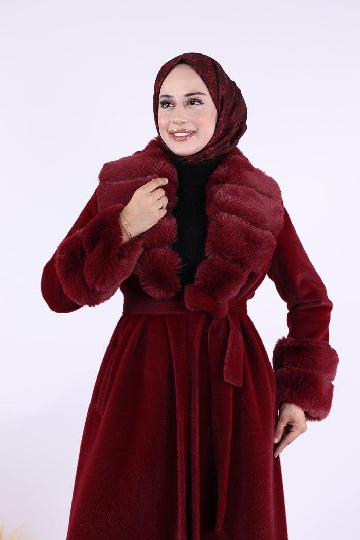 Kürklü Kaban Bordo 