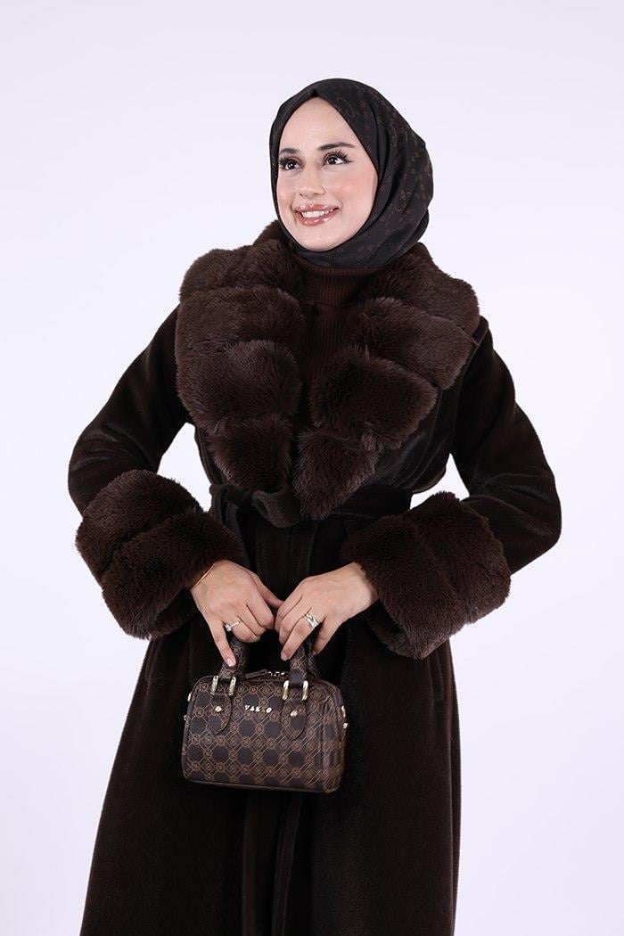 Kürklü Kaban Kahverengi 