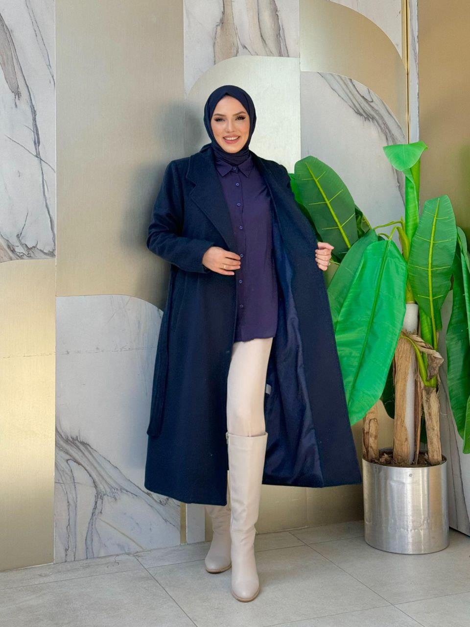 Lacivert Kaşe Kaban 