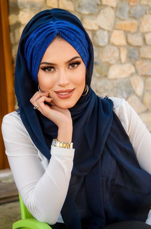 Lacivert Kot Desen Hazır Şal