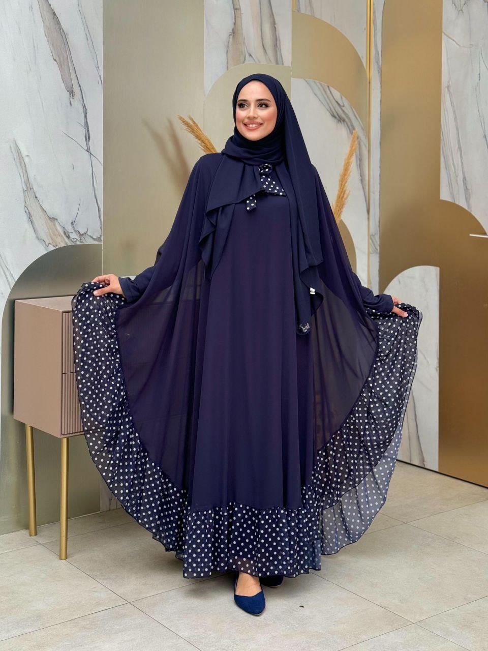 Lacivert Pelerinli Elbise Takim