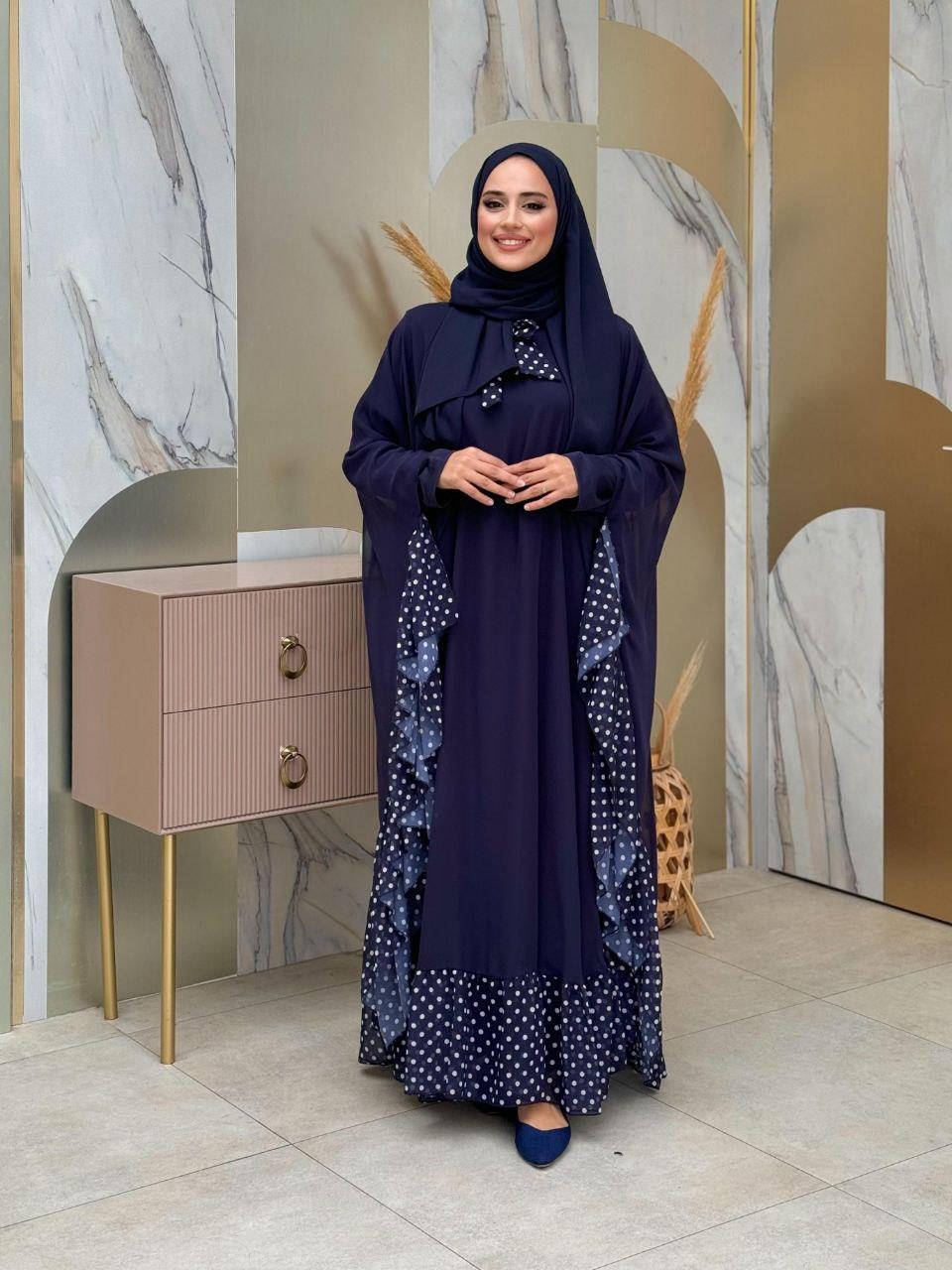 Lacivert Pelerinli Elbise Takim