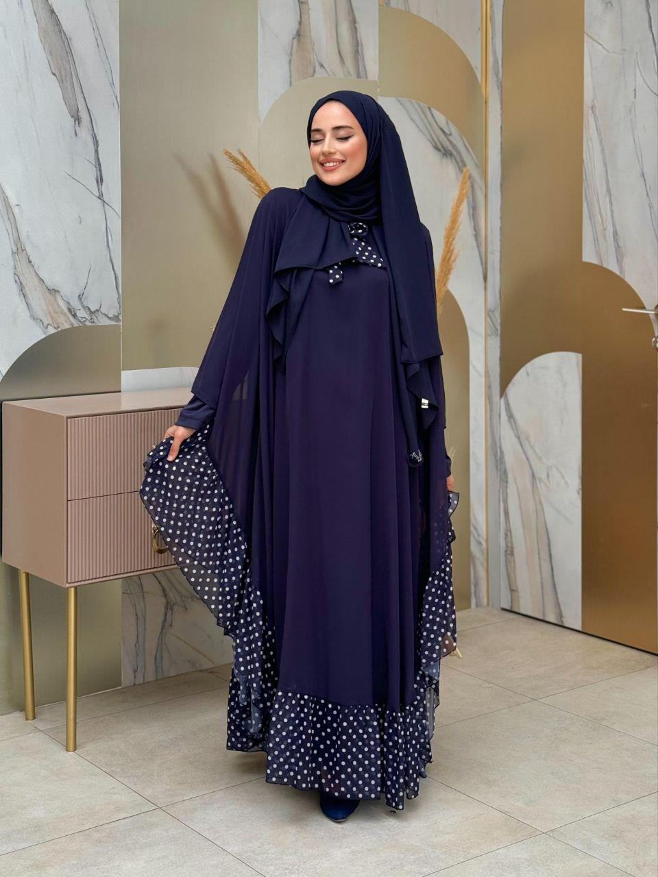 Lacivert Pelerinli Elbise Takim