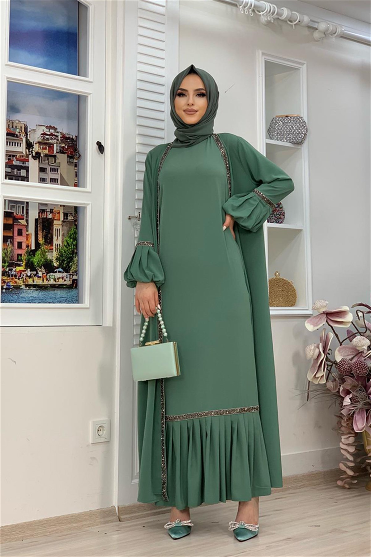 Mint Taşlı Detay Takım 