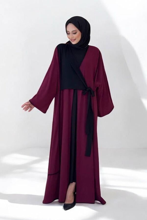 Önden Bağlamalı Abaya Bordo