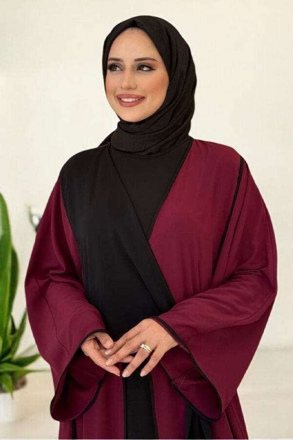 Önden Bağlamalı Abaya Bordo