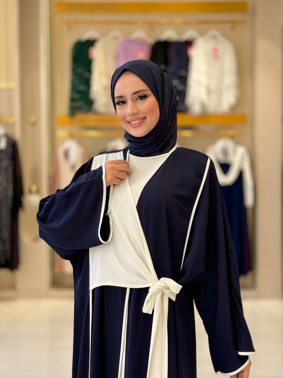 Önden Bağlamalı Abaya Lacivert