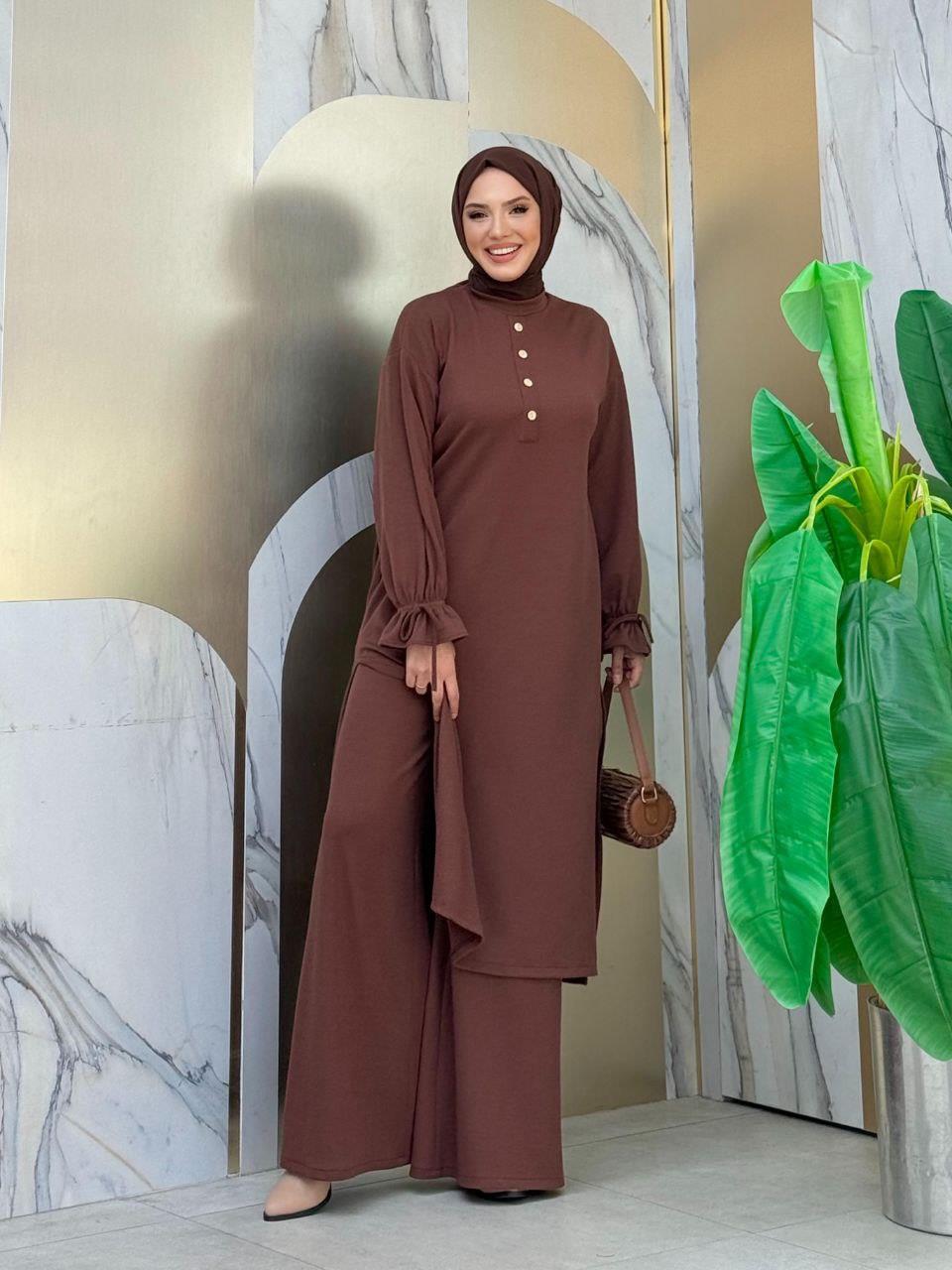 Örme Tunik ve Pantolon İkili Takım  Kahverengi