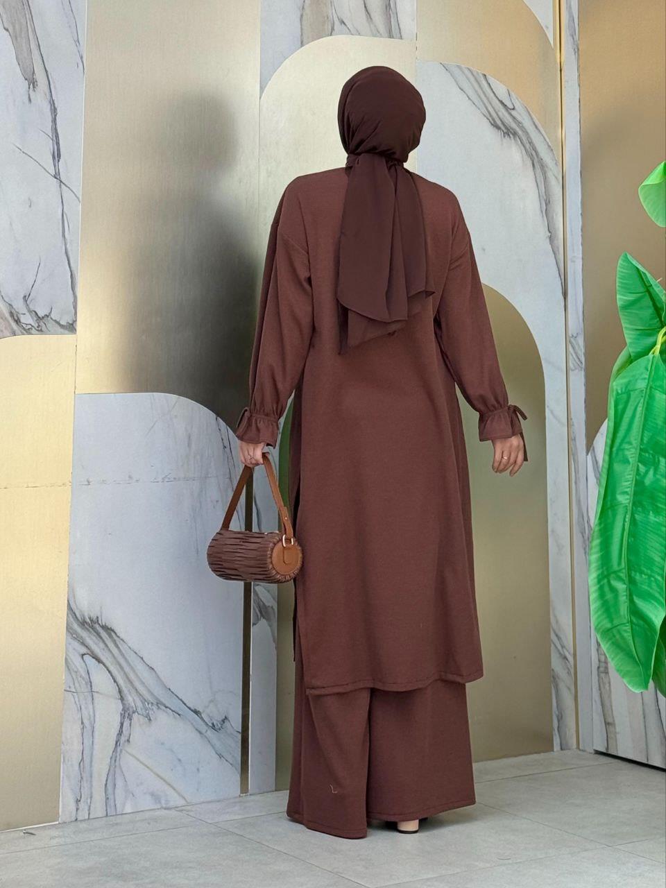 Örme Tunik ve Pantolon İkili Takım  Kahverengi