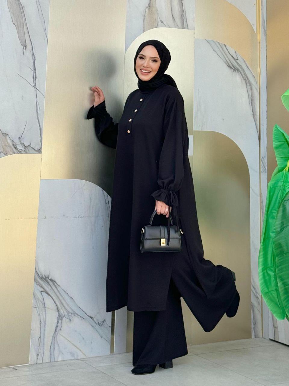 Örme Tunik ve Pantolon İkili Takım Siyah