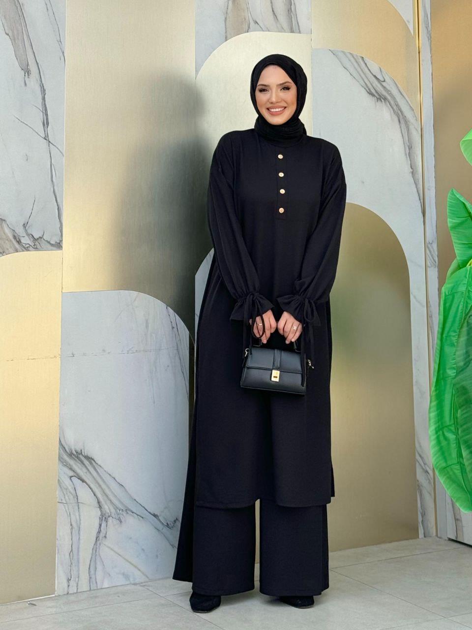 Örme Tunik ve Pantolon İkili Takım Siyah