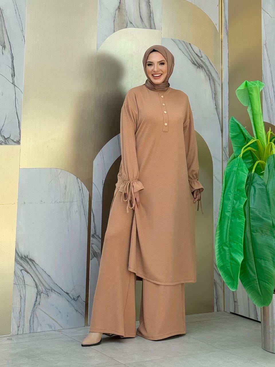 Örme Tunik ve Pantolon İkili Takım Taba