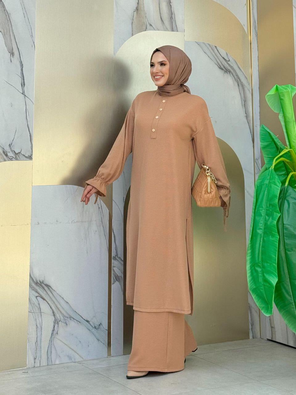 Örme Tunik ve Pantolon İkili Takım Taba