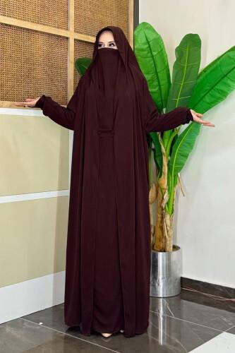 Peçeli Sufleli Cilbab Kahverengi 