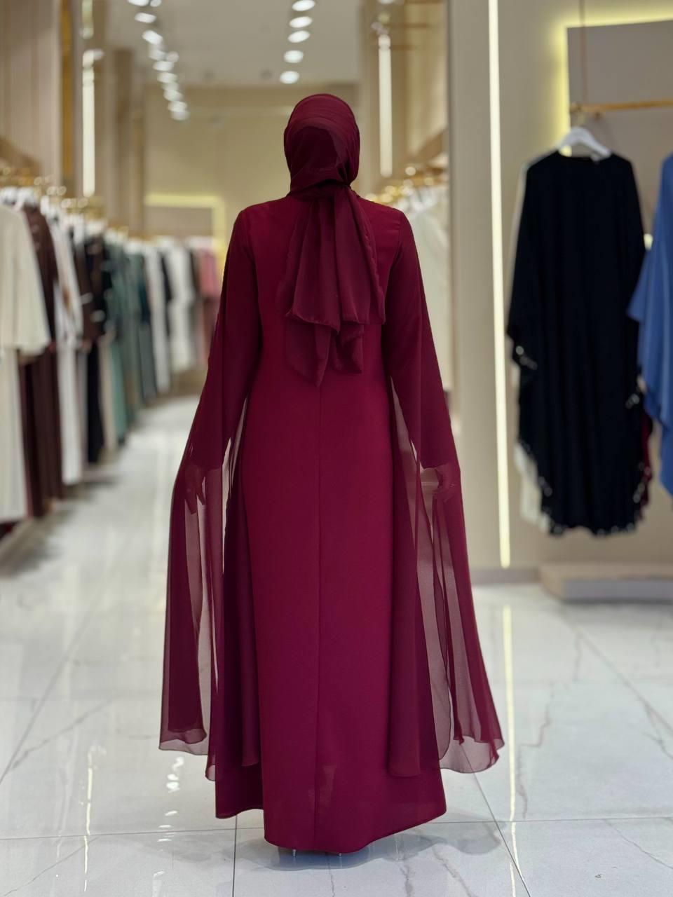 Pelerin Detaylı Taşlı Abiye Elbise