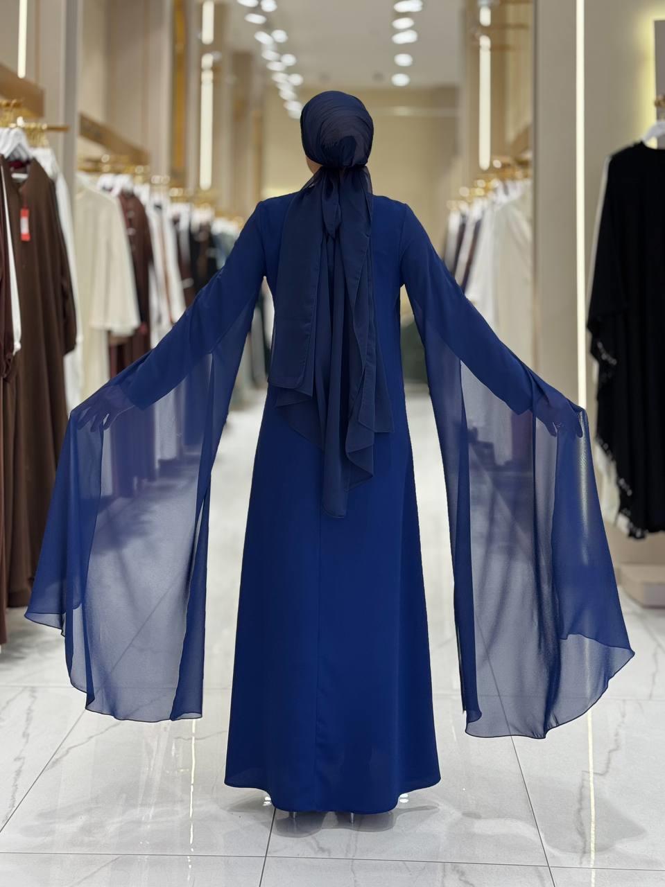 Pelerin Detaylı Taşlı Abiye Elbise Lacivert 