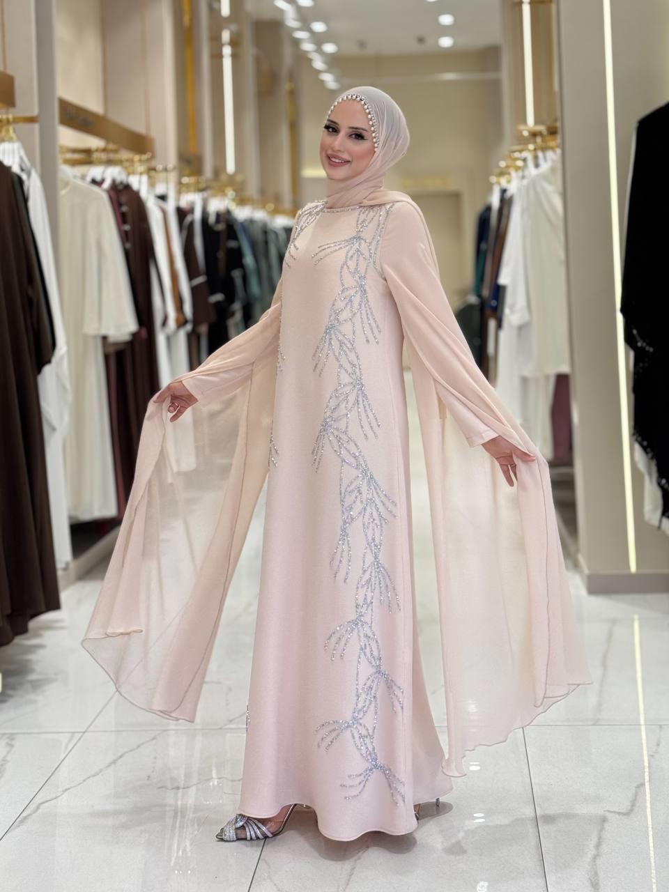 Pelerin Detaylı Taşlı Abiye Elbise Taş 