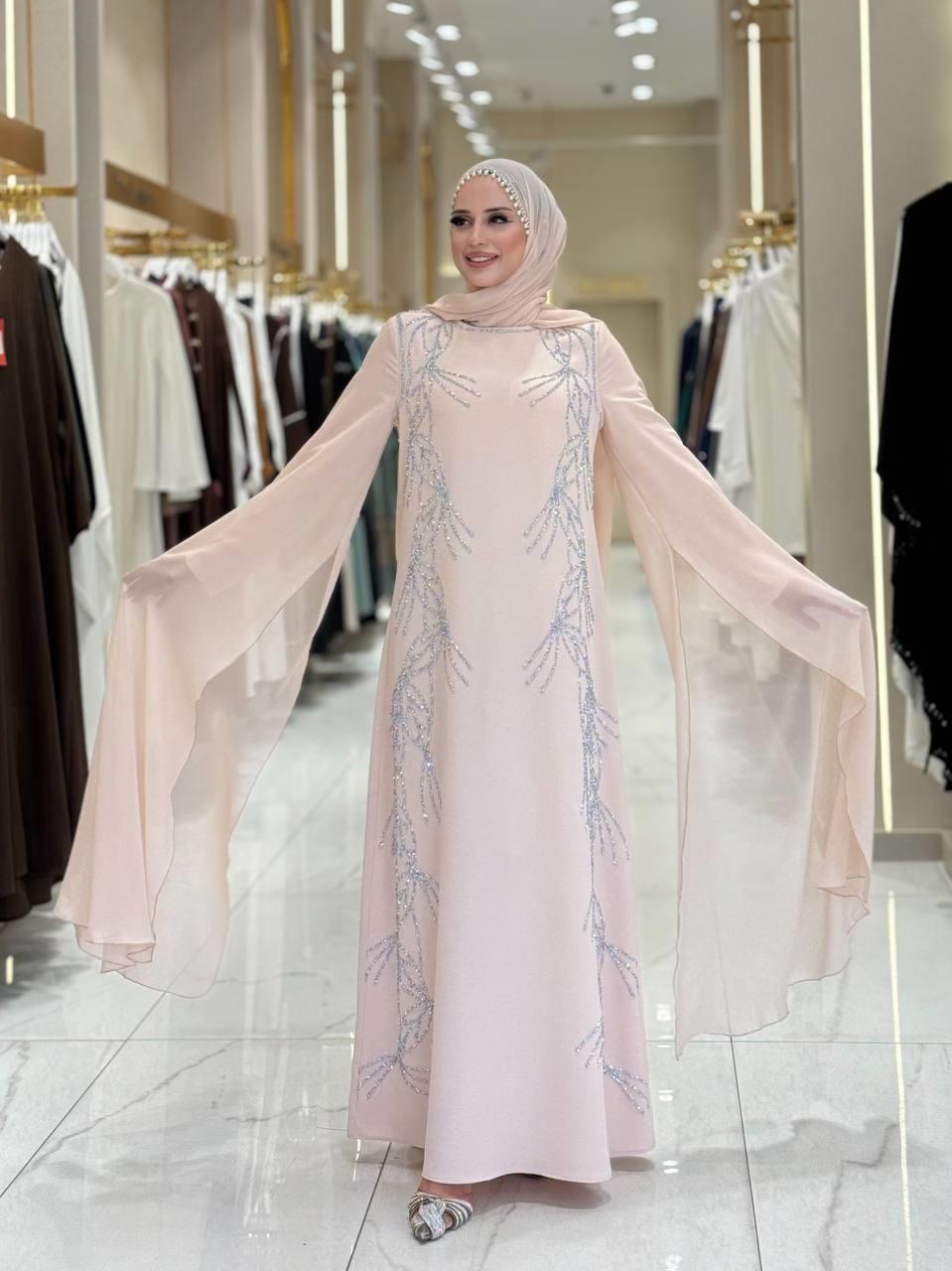 Pelerin Detaylı Taşlı Abiye Elbise Taş 